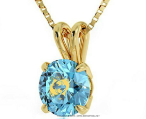 14K Yellow Gold Zodiac Pendant Pisces Necklace with Aqua Blue Swarovski Element Crystal 